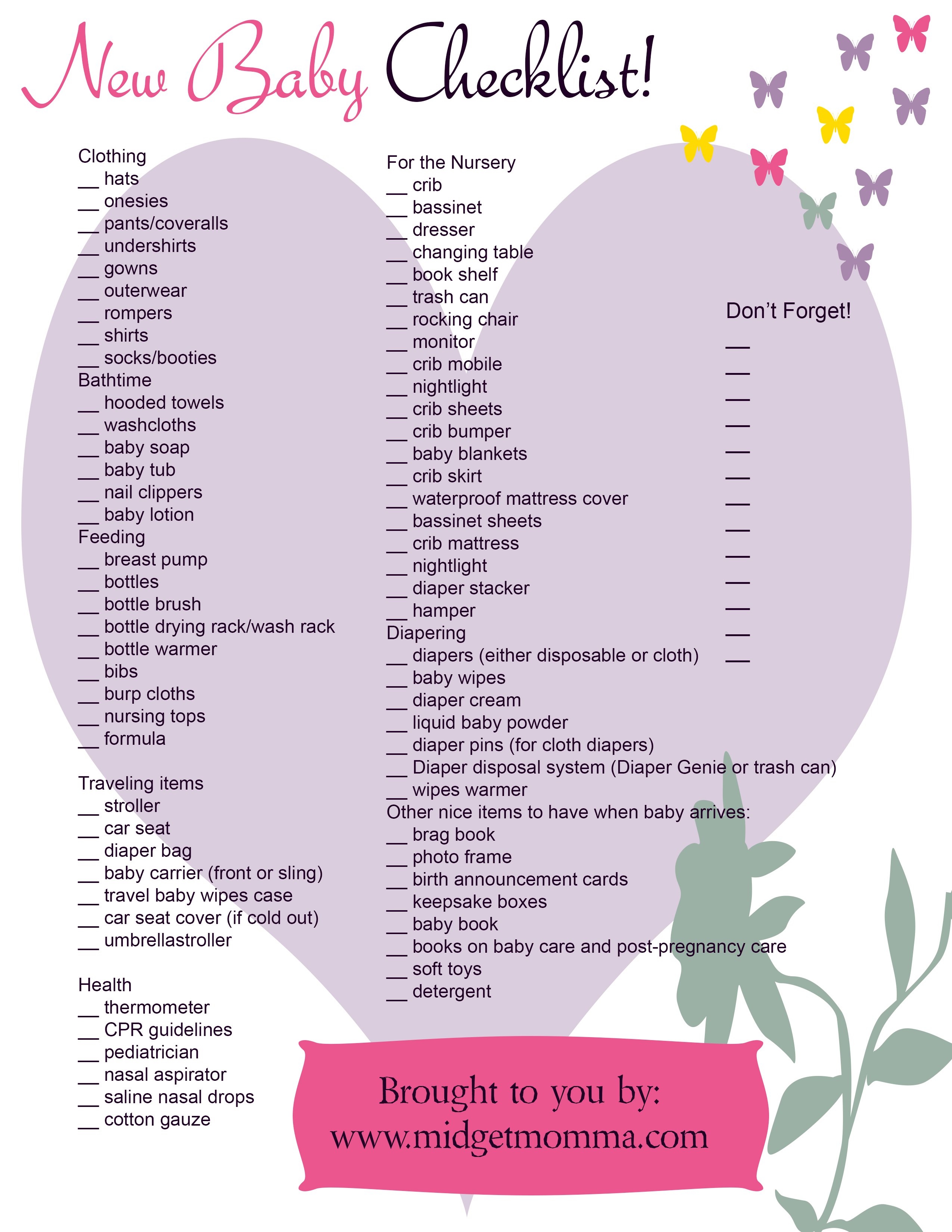 Baby Needs List