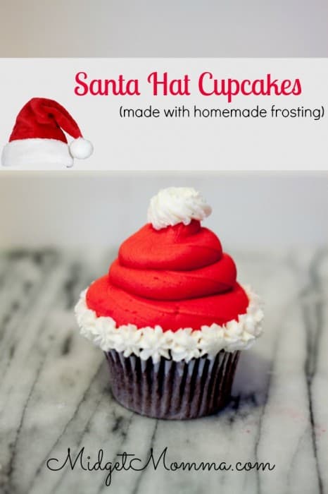 These Santa hat cupcakes are simple to make but look like a million bucks. They have the favor of a chocolate cupcake with vanilla frosting.