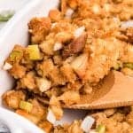 heaping spoonful of sausage apple stuffing