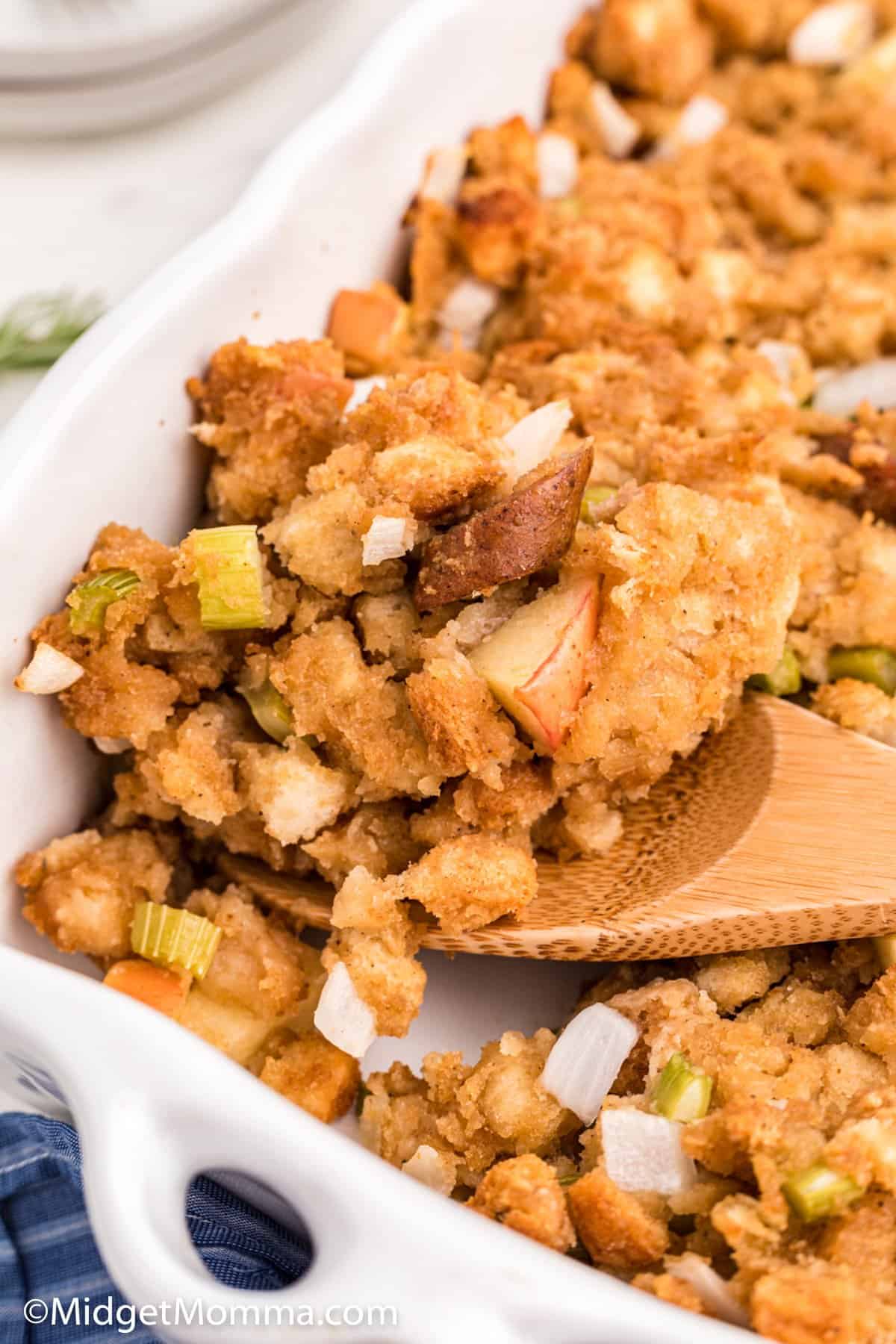 heaping spoonful of sausage apple stuffing