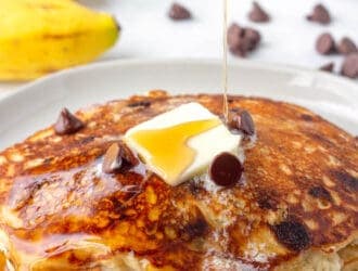 Banana chocolate chip pancakes