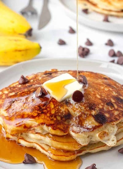 Banana chocolate chip pancakes