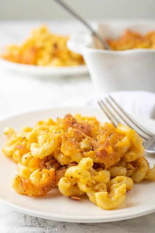 The Best Mac and Cheese on a plate being served for dinner