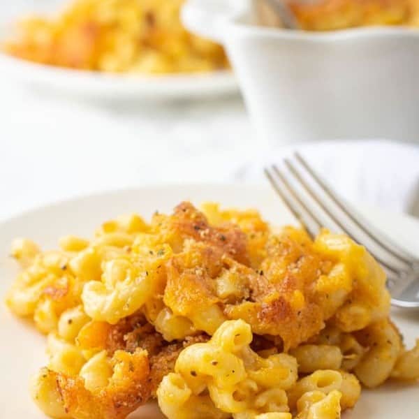 The Best Mac and Cheese on a plate being served for dinner