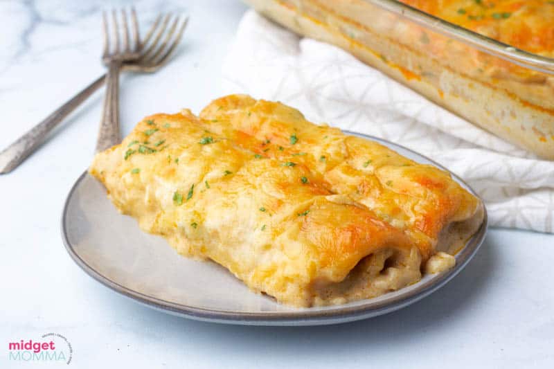 White Chicken Enchiladas on a plate