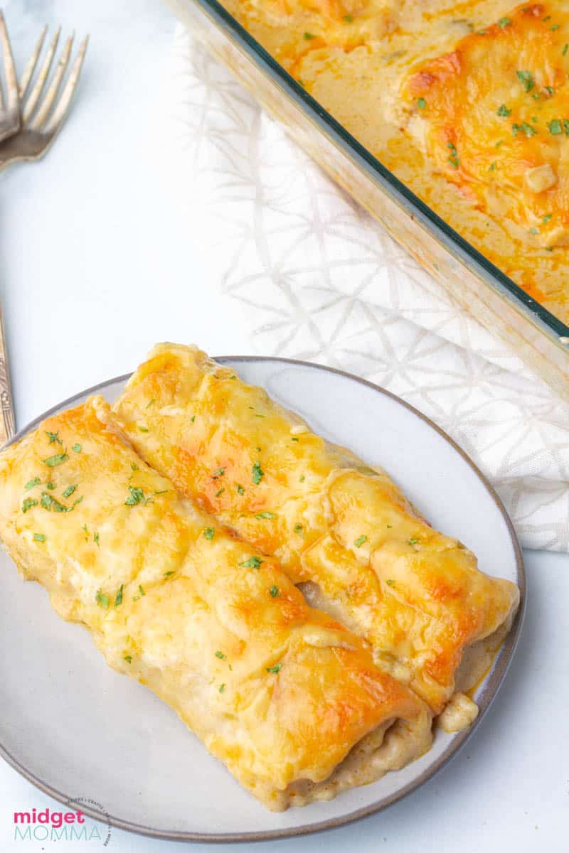 White Chicken Enchiladas with Green Chili Sour Cream Sauce Recipe