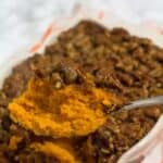 heaping spoonful of homemade sweet potato casserole