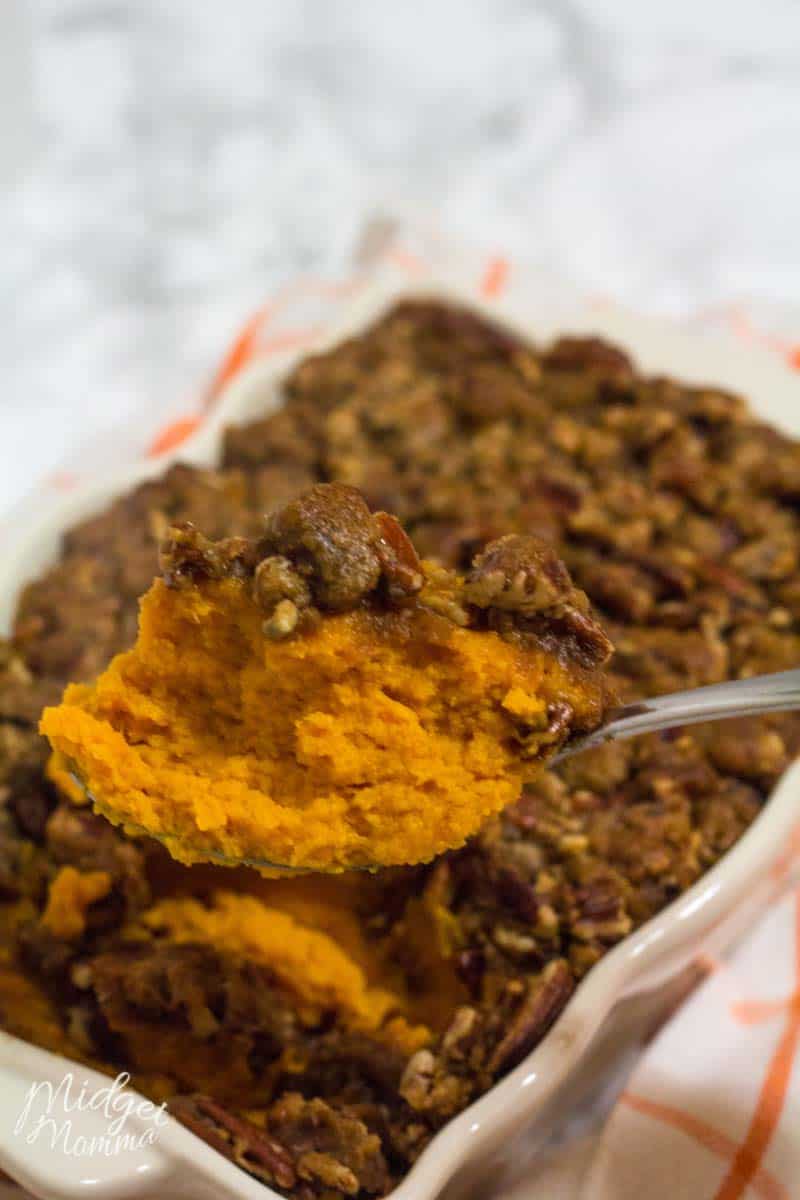 heaping spoonful of homemade sweet potato casserole