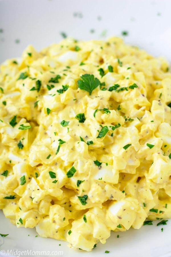 Classic Egg Salad recipe in a bowl ready to make sandwiches with