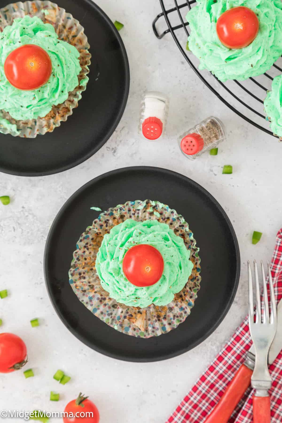 overhead photo of a Meatloaf Cupcake on a plate. 