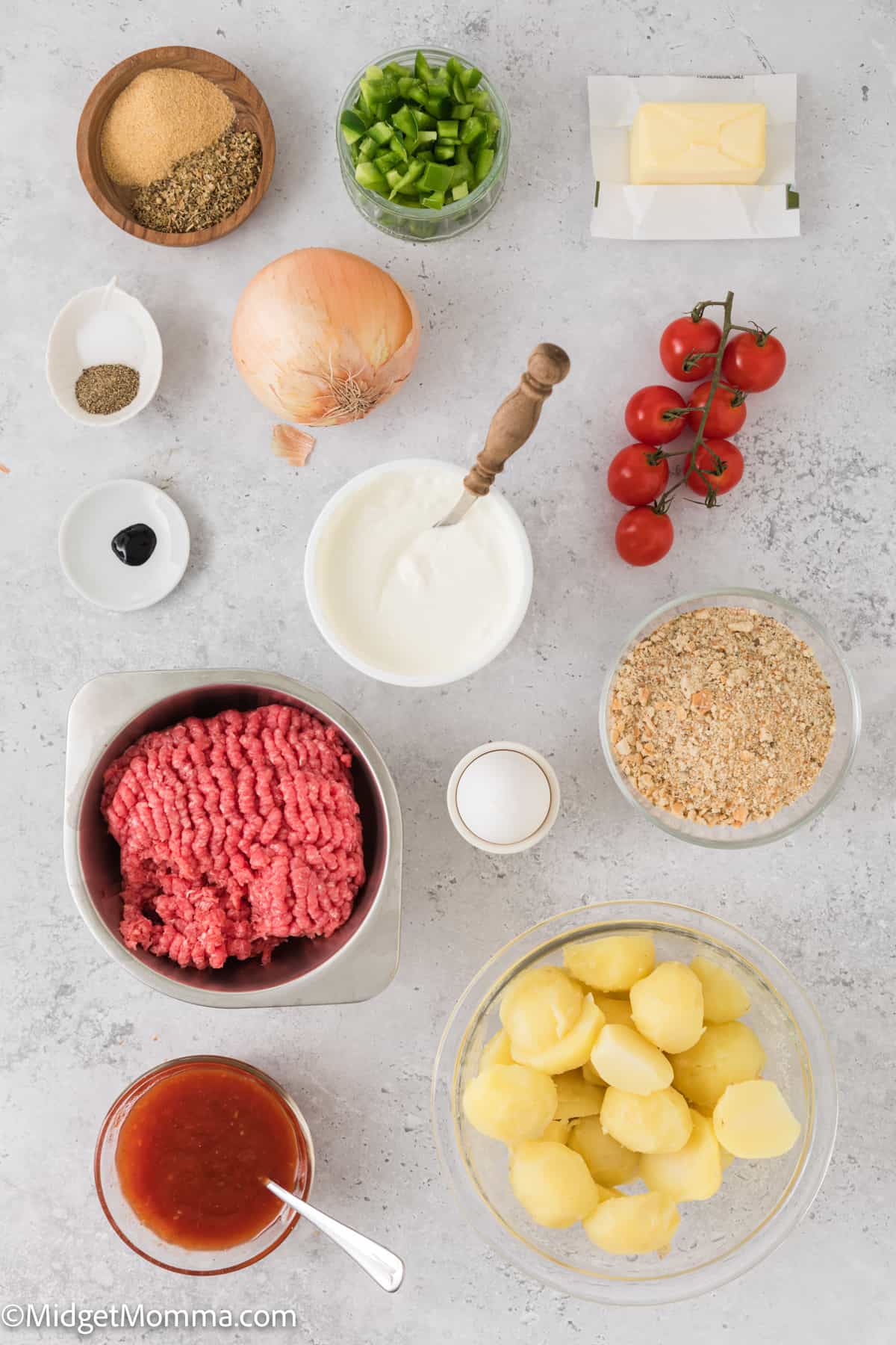 Meatloaf Cupcakes for April Fools day ingredients on the counter