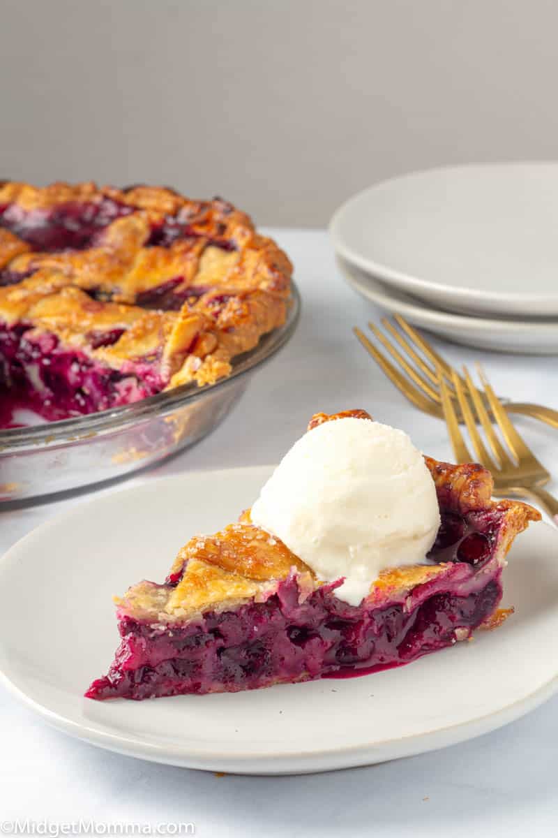 Slice of blueberry pie on a plate