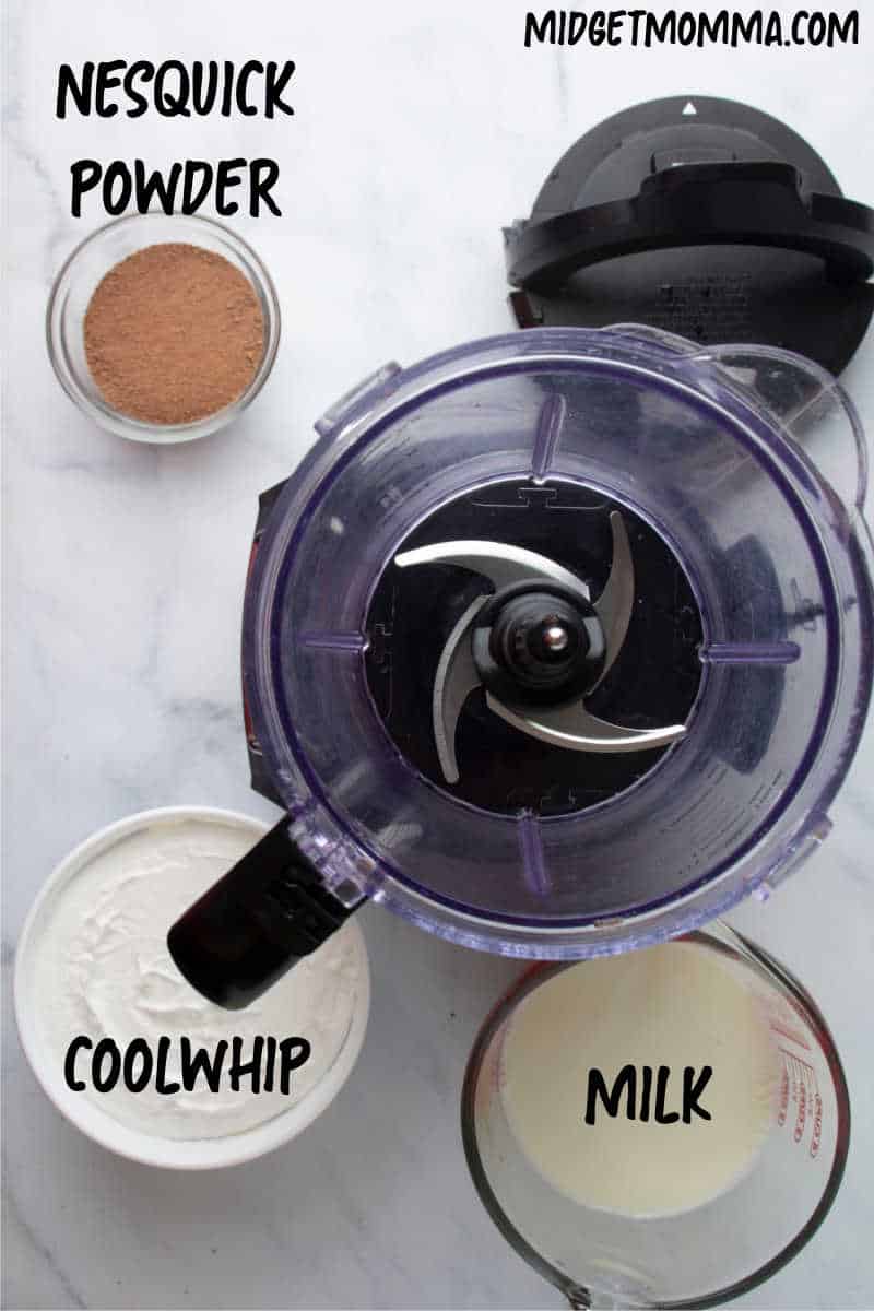 Wendy's Frosty Copy Cat Recipe ingredients - milk, cool ship and nesquick chocolate powder