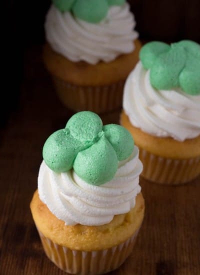 Vanilla cupcakes with irish cream cupcakes