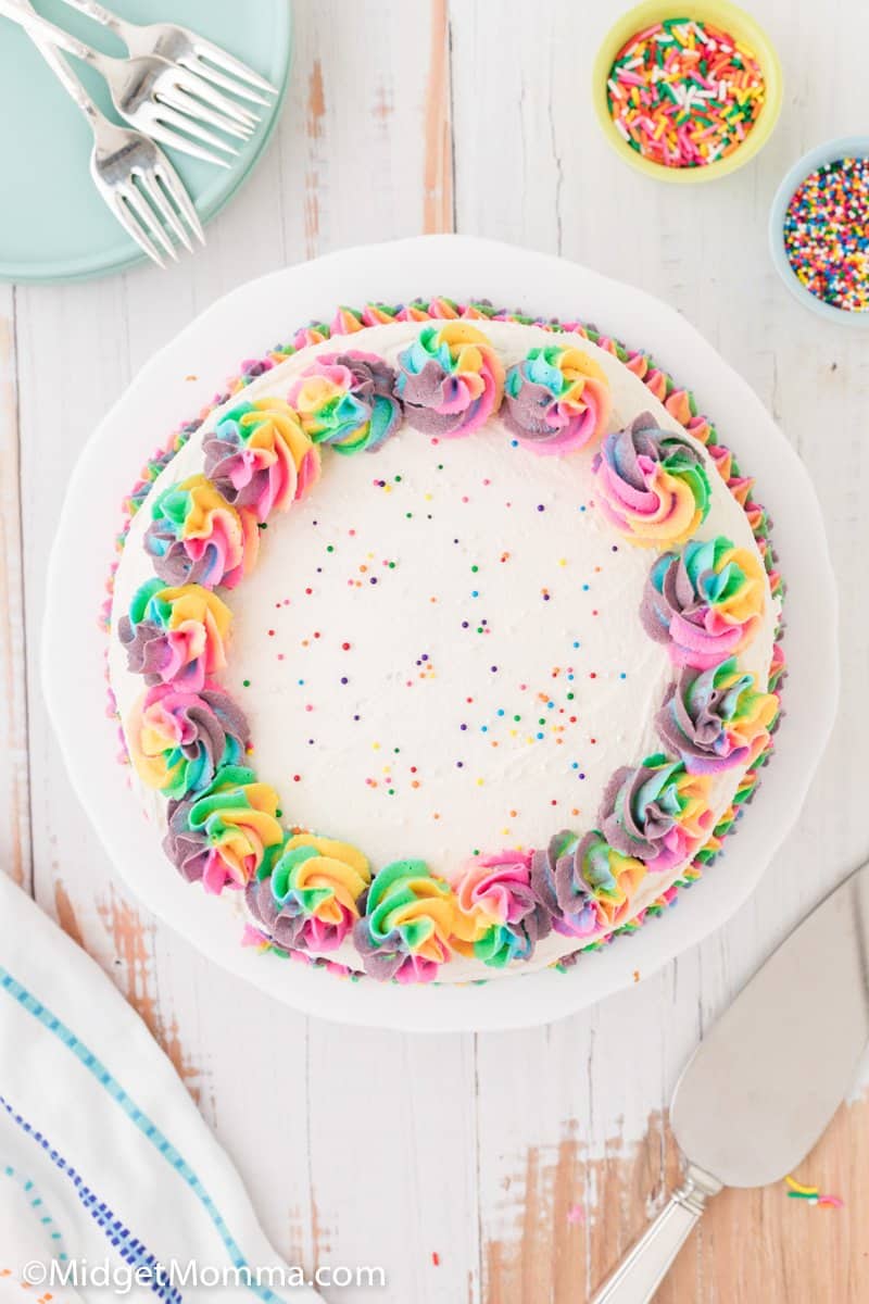 over head photo of vanilla rainbow cake