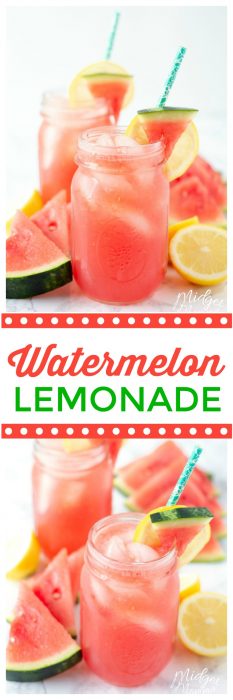 This Watermelon Lemonade Recipe tastes like summer in a glass! Fresh watermelon with fresh lemons and a few other ingredients and you have an amazing refreshing summer drink. #Watermleon #lemonade #WatermelonLemonade #WatermelonDrink