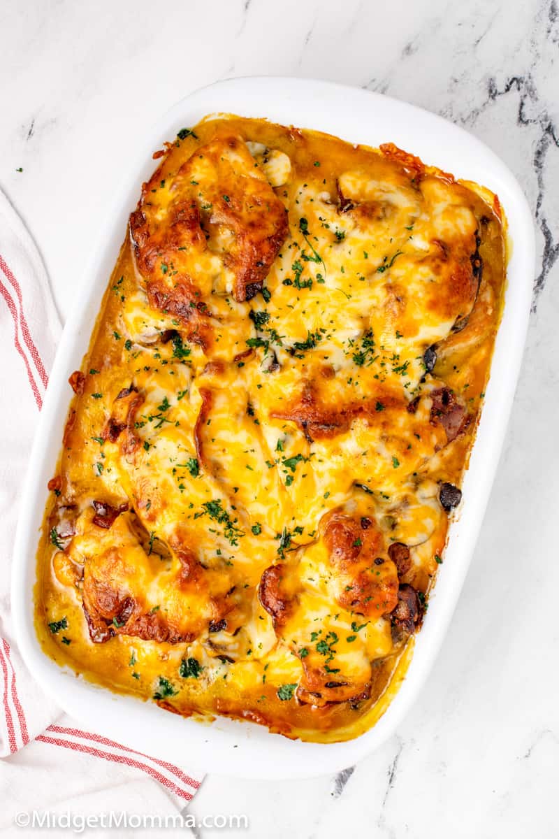 Alice springs chicken in a baking dish