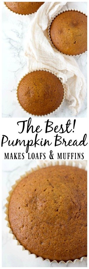 This Pumpkin Bread Recipe is a very classic breakfast bread recipe. It combines pureed pumpkin with lots of sweet fall spices. #Pumpkin #Bread #muffins #pumpkinBread #PumpkinMuffins #MoistPumpkinBread