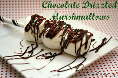Chocolate Drizzled Marshmallows.Easy recipes for Parties & are great for kids & anyone who love chocolate and marshmallows! Can be designed for any holiday