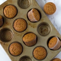 Whole Wheat Pumpkin muffins in a muffin tin