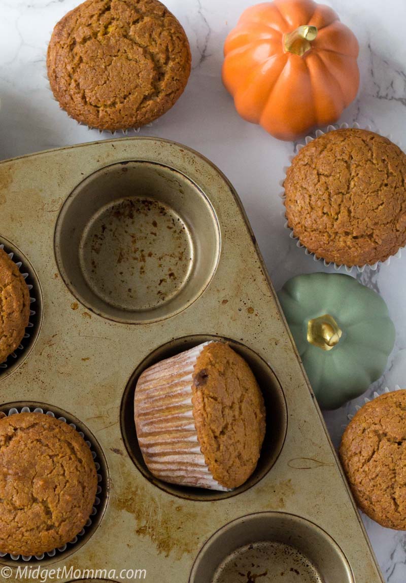 Healthy pumpkin muffins in a muffin tin