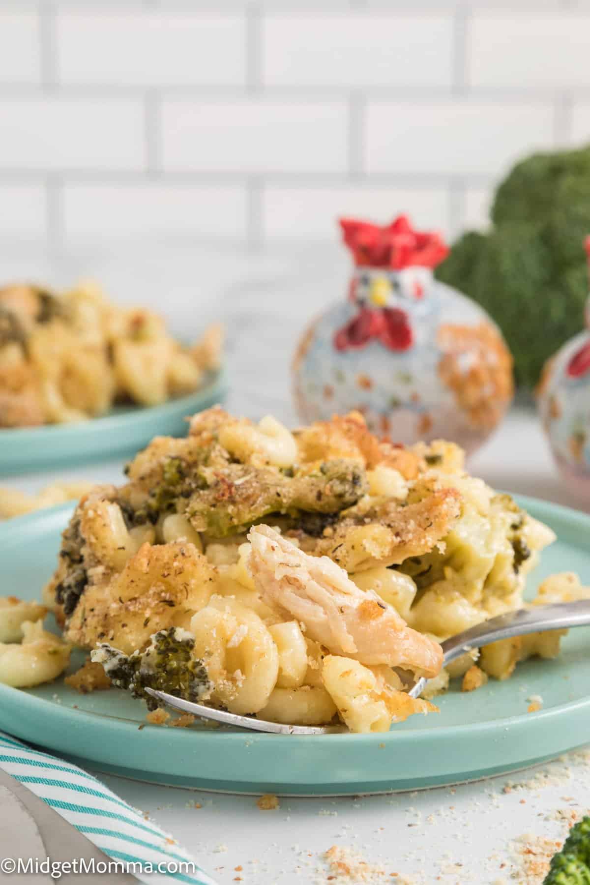Broccoli Chicken Mac and Cheese on a plate 
