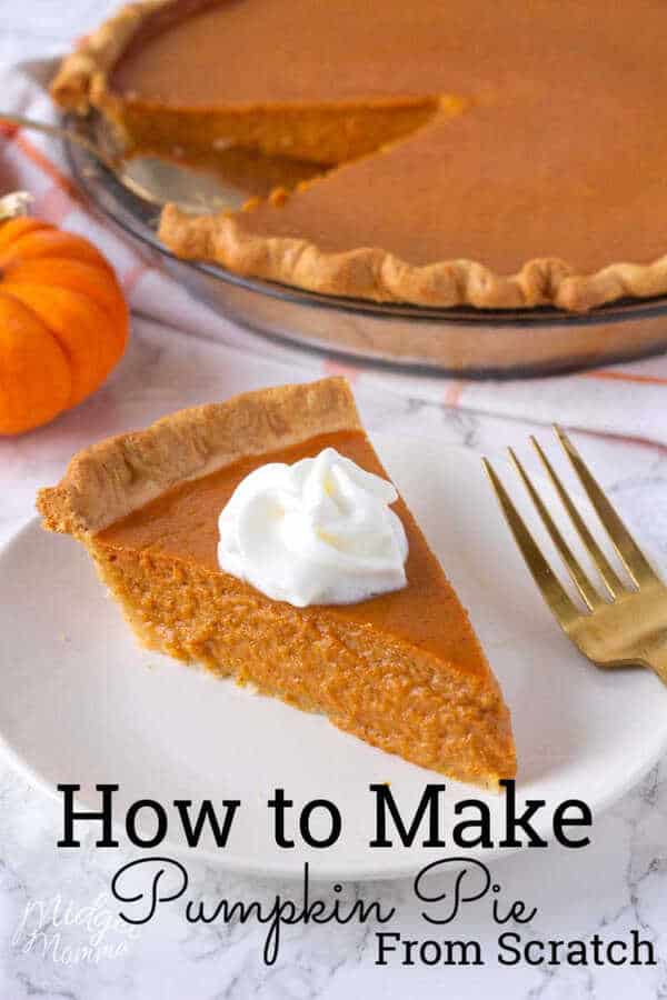 This homemade pumpkin pie recipe is a pumpkin pie from scratch that tastes amazing. Pumpkin pie made with real pumpkin (or canned if that is all you have on hand) with the perfect pumpkin pie spice flavors, this pumpkin pie recipe will become your go to any time you want to enjoy a tasty and easy pumpkin pie recipe! #pumpkinpie #Homemadepumpkinpie