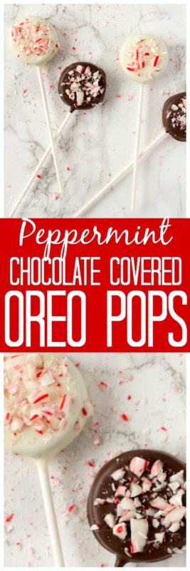 These Chocolate Covered Peppermint Oreos are the perfect holiday treat. You can make white Chocolate covered oreos or milk chocolate covered oros and have the perfect chocolate and mint cookie. Add a lolipop stick to your chocolate covered oreos and you have an awesome chocolate covered oreo pop!