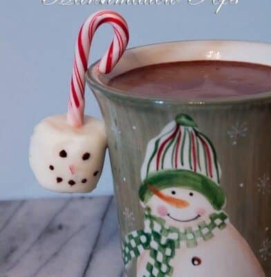 Snowman Marshmallow Pops are a cute way to dress up your boring old chocolate. not only does it look good but it has a great white peppermint flavor.
