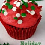 Chocolate Holiday Cupcakes are a chocolate lovers cupcake topped with this vanilla buttercream. It is made festive with fun Christmas sprinkles.