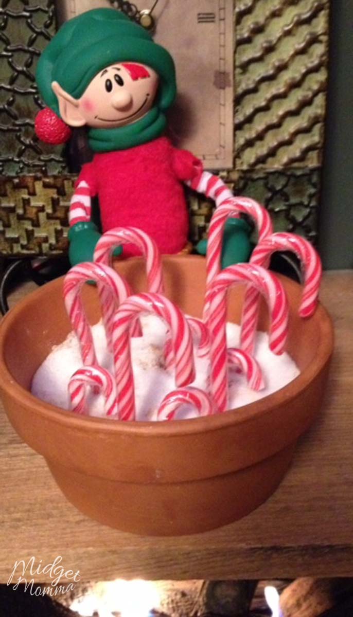 Easy Elf on the Shelf Ideas - elf with candy canes