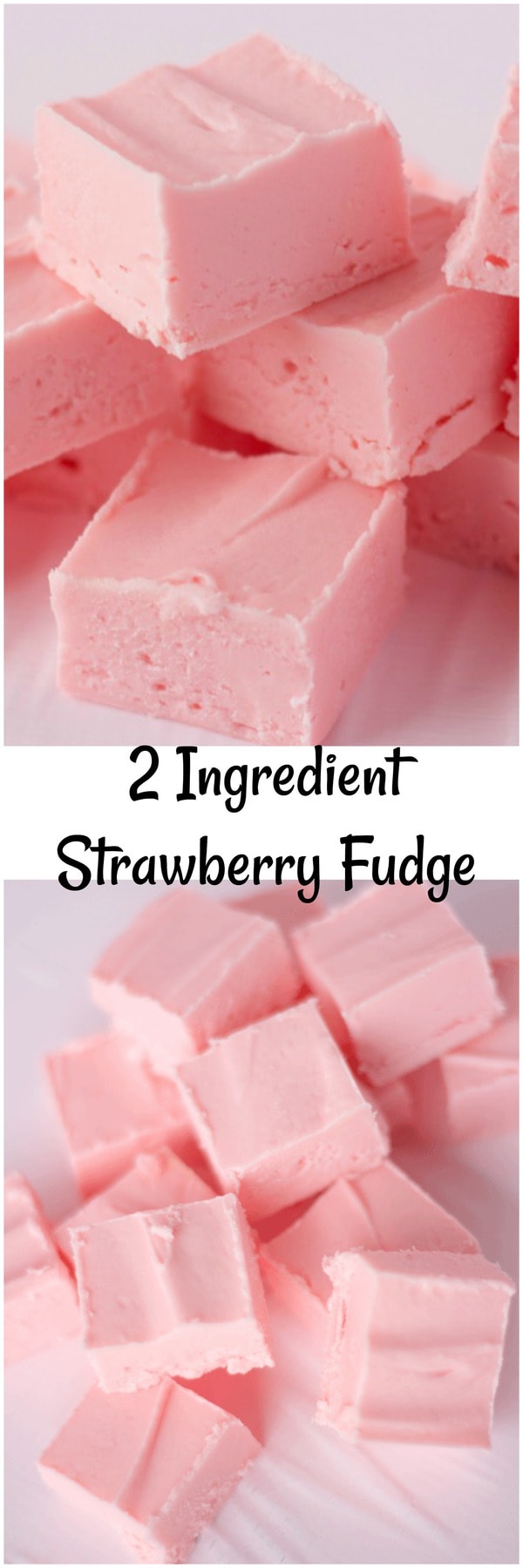 2 Ingredient Strawberry Fudge - MidgetMomma. This super easy to make 2 ingredient fudge is perfect for a last minute dessert. With only 2 ingredients anyone can make it perfect. #fudge #Strawberry #Dessert