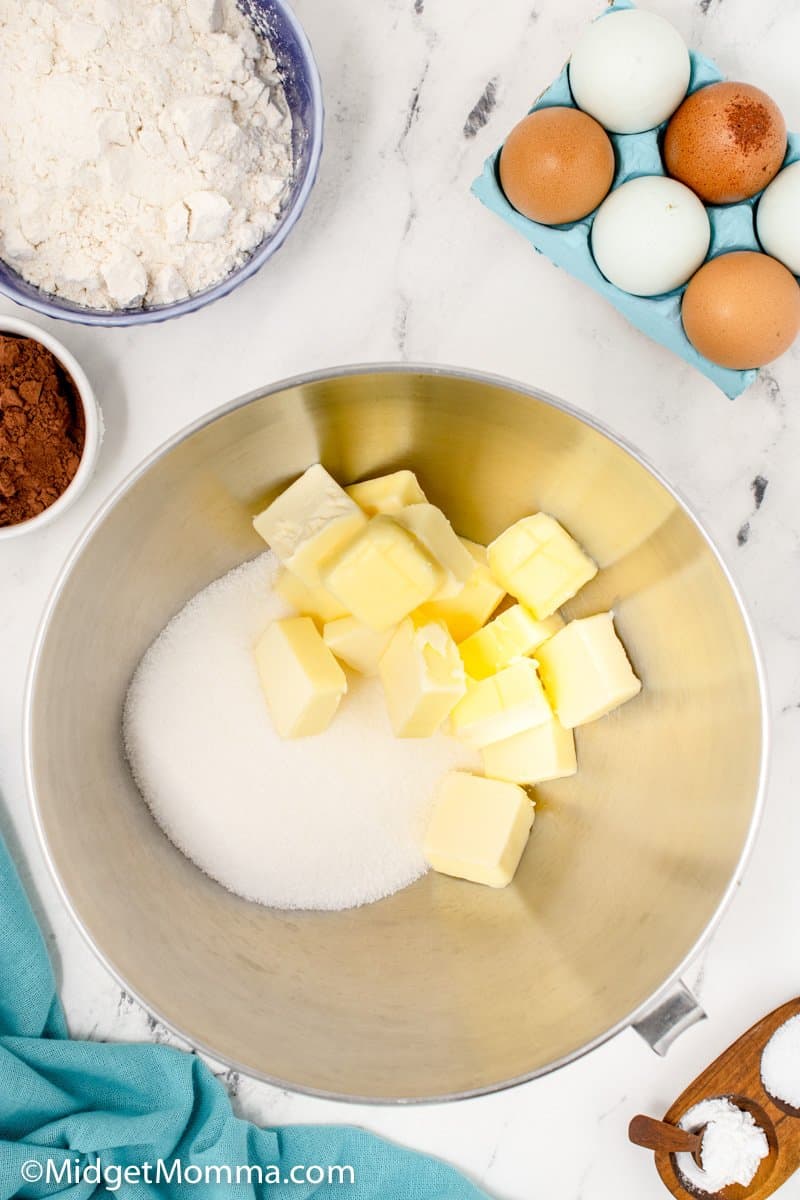 butter and white granulated sugar in a mixing bowl