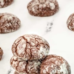 stack of Chocolate crinkle cookies.