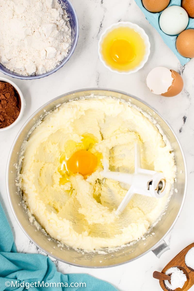 cremed butter and sugar and egg in a mixing bowl