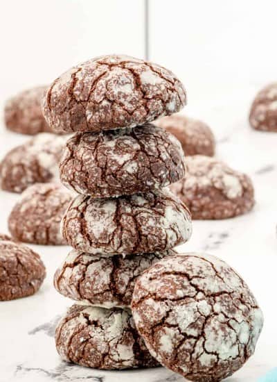 stack of chocolate crinkle cookies