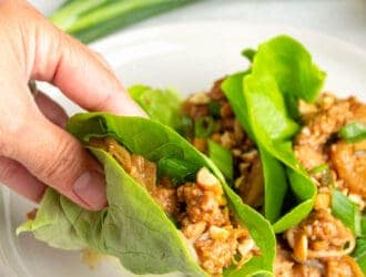 PF Changs Chicken Wrap being held in a hand