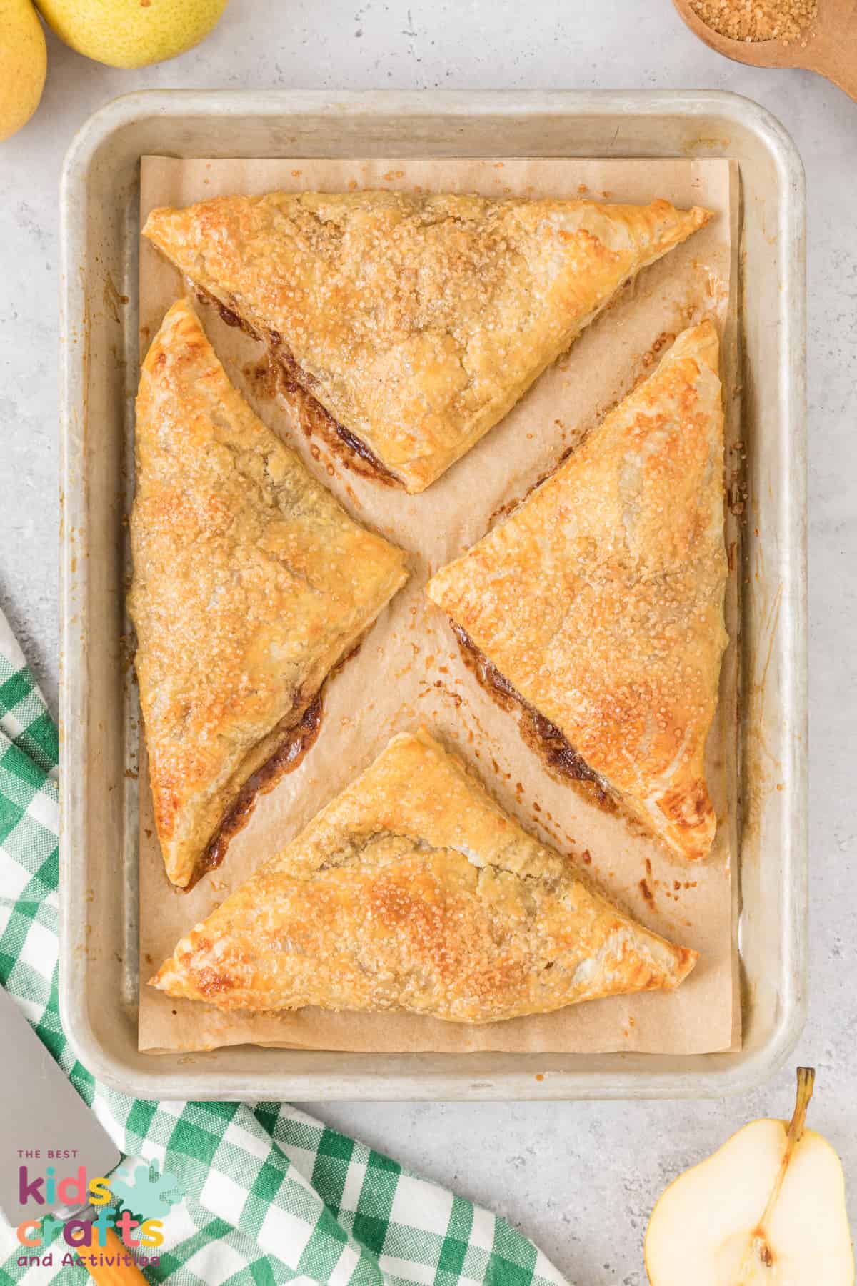 overhead photo of Pear Turnovers on a baking sheet