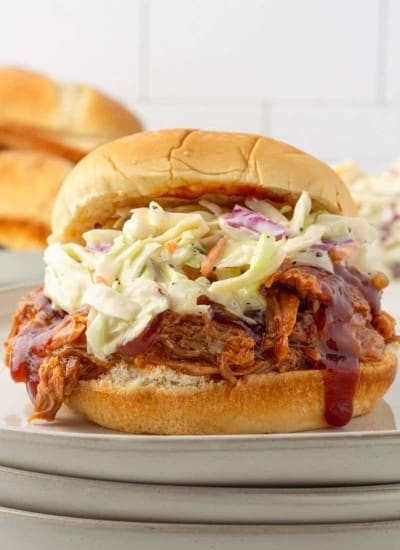 pulled pork and slaw sandwich