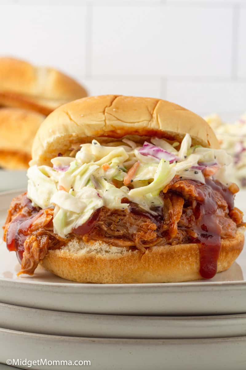 pulled pork and slaw sandwich