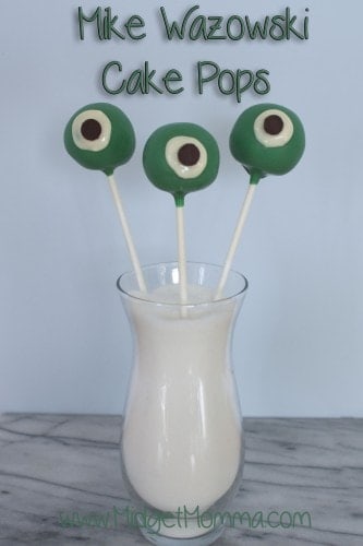 Mike is the easiest charter to make because he is a round ball with a giant eye. They are simple to make with white chocolate and chocolate chips.