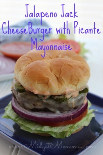 Jalapeno Jack CheeseBurger with Picante Mayonnaise are a great fun twist on the classic hamburger. The Pepper Jack Cheese and jalapenos add that great spice