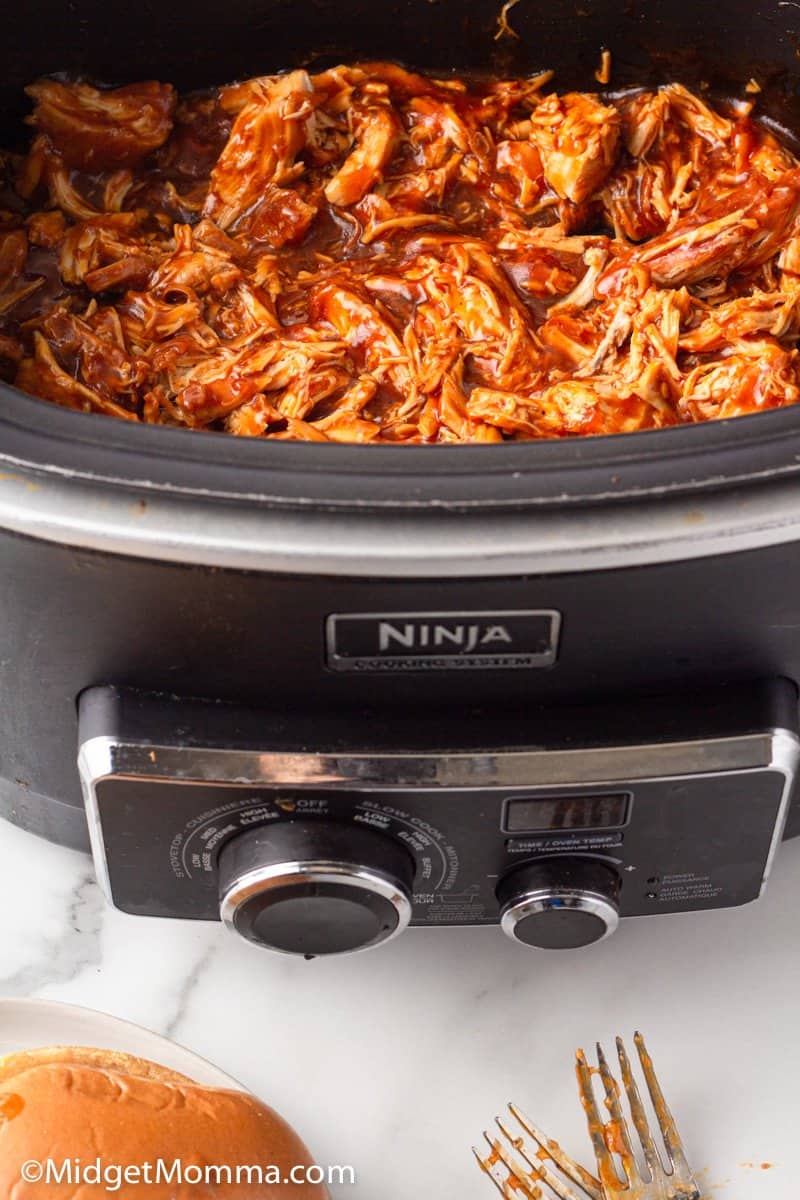 Slow Cooker Barbecue Pulled Chicken in a slow cooker