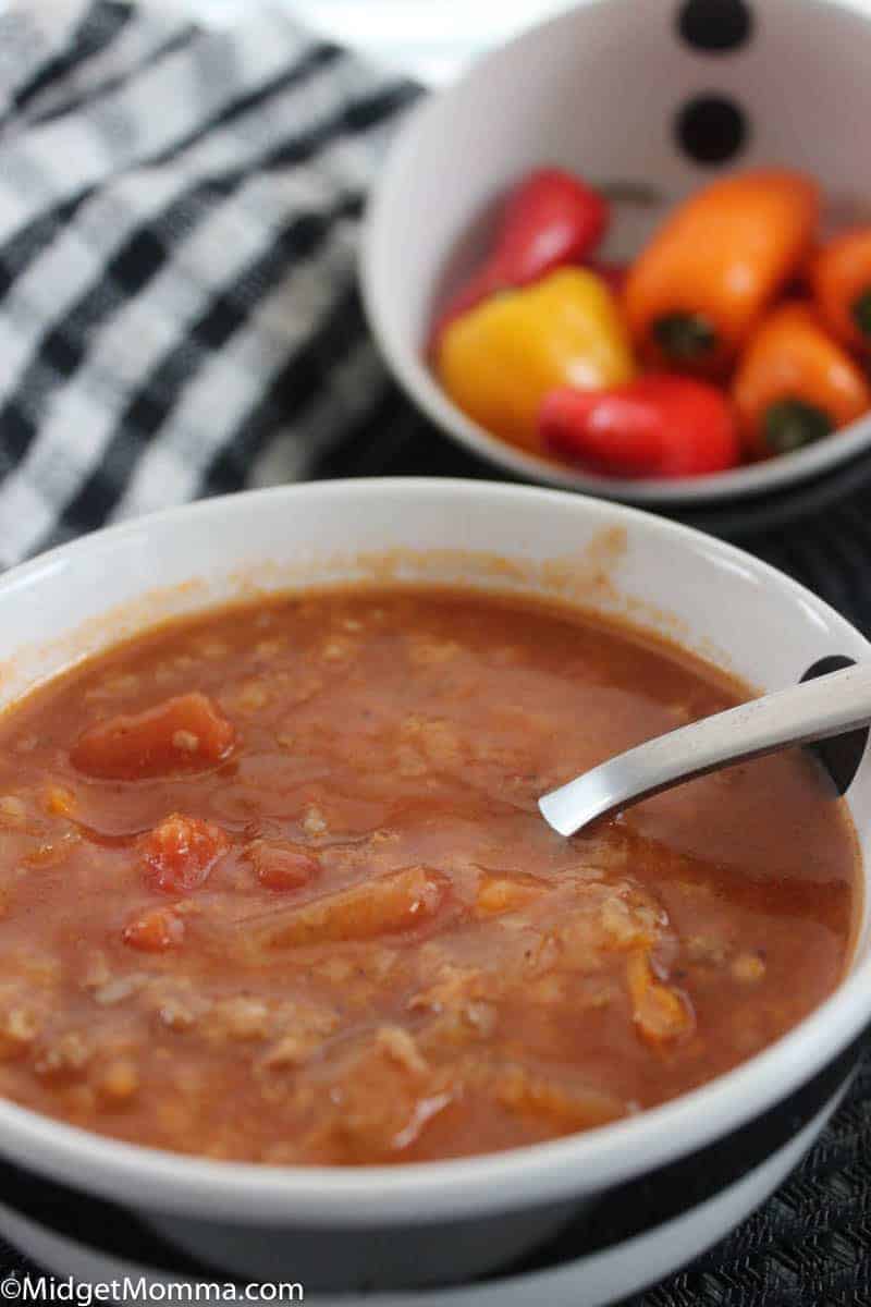 Slow cooker Beef Stuffed Peppers Soup • MidgetMomma
