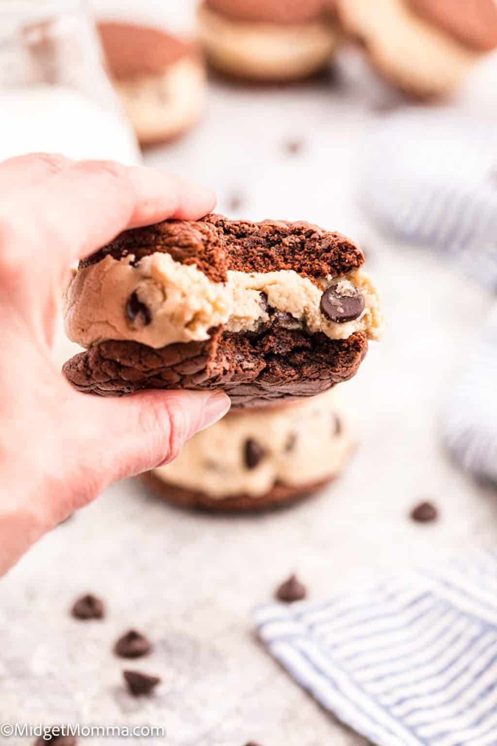 Brownie Cookie Sandwich with Chocolate Chip Cookie Dough Filling