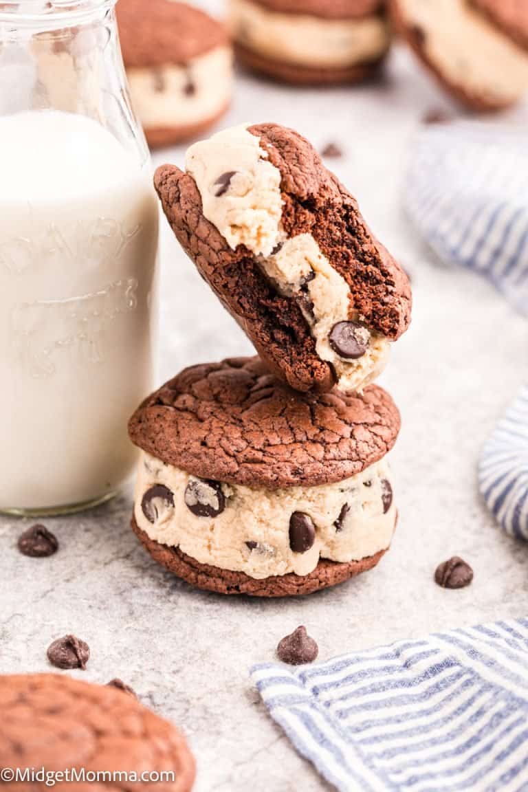 Brownie Cookie Sandwich with Chocolate Chip Cookie Dough Filling