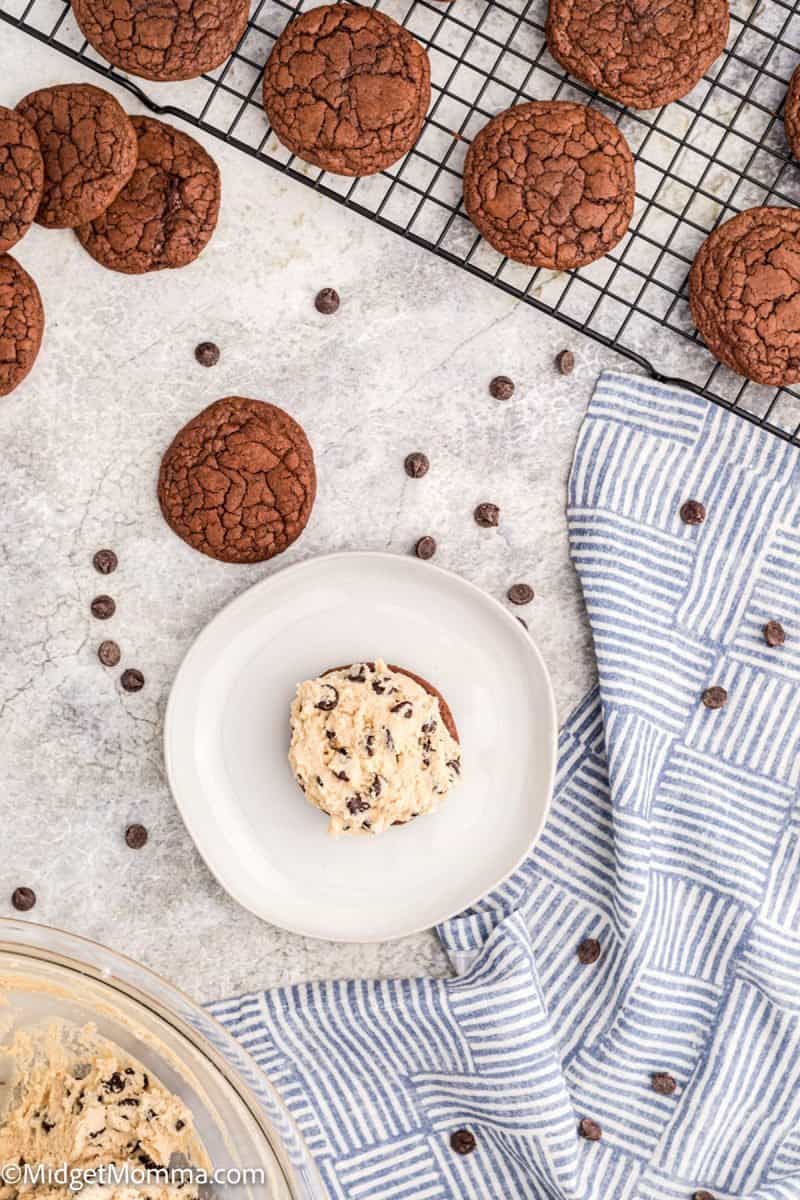 Brownie Cookie Sandwich with Chocolate Chip Cookie Dough Filling