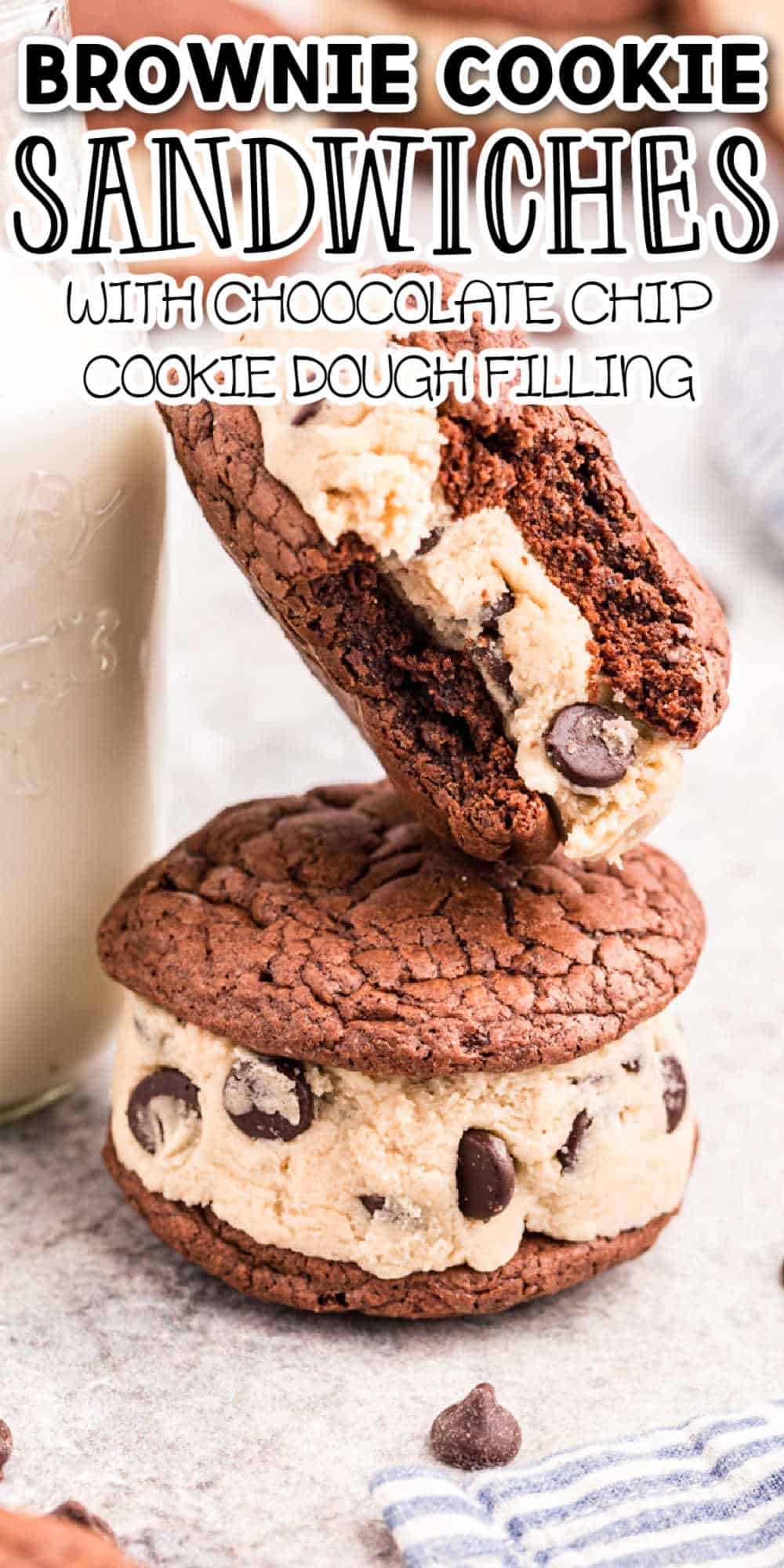 Brownie Cookie Sandwich with Chocolate Chip Cookie Dough Filling