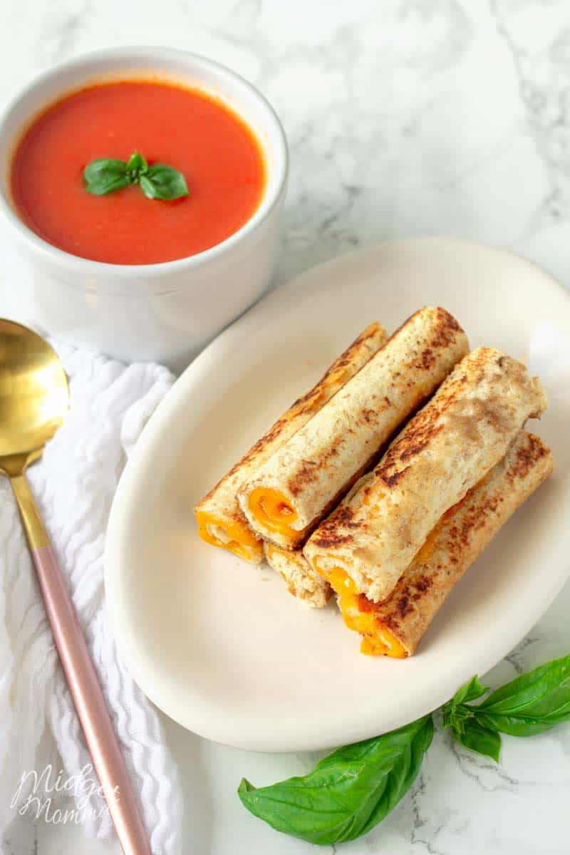 Grilled Cheese Roll Ups with tomato soup