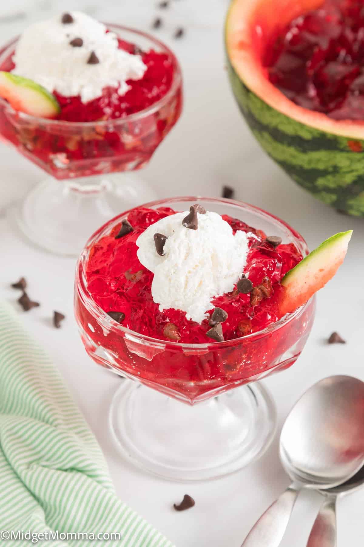 Watermelon jello in a serving bowl